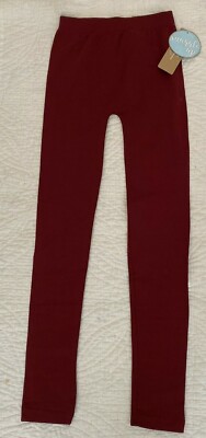 NWT Feathers Soft & Cozy Fleece Back Burgundy Ankle Length Leggings Womens S / M-image