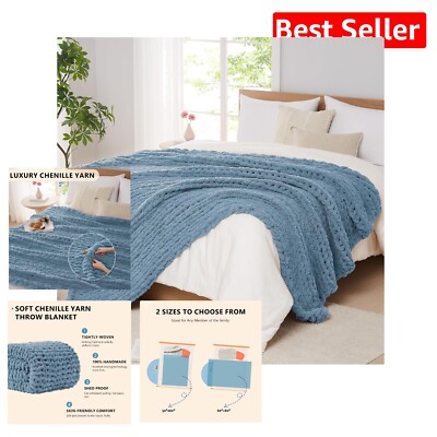 Heavyweight Airy Blue Chenille Throw Blanket - 60