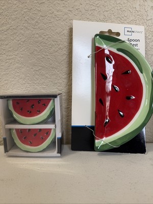MAINSTAYS Salt & Pepper Shaker Set Spoon Rest Bundle Watermelon Design New-image