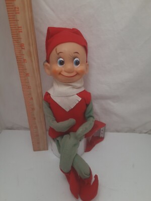 Vintage Knee hugger elf retro large shelf sitter Christmas 9in winding musical-image