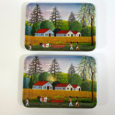 Fernando D Art Farm Scene Harvest 2 x Trinket Tray Melamine Design Imports Italy-image