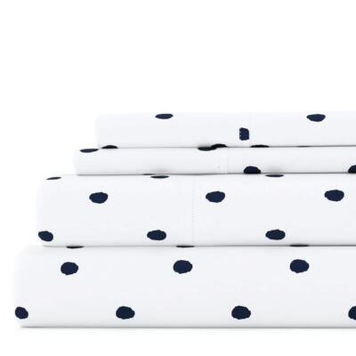 Becky Cameron Sheet Set Microfiber Queen Ultra Soft 4-Piece Navy Dots Pattern-image