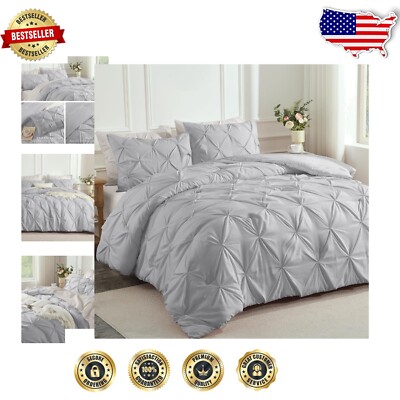 Luxury Full Size Pinch Pleat Comforter Set in Silver Gray - 3 Pieces Included-image