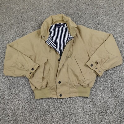 VTG Nautica  Jacket Mens L Brown Tan Elbow Patch Lined  Windbreaker Bomber Hood-image