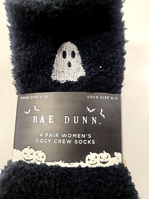 Rae Dunn Socks 4 Pair Fuzzy Cozy Warm Halloween Winter Comfy Fall Women Sz 9-11-image