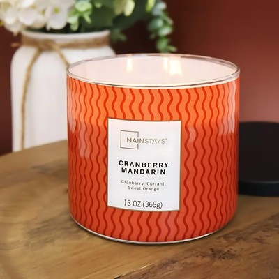 Mainstays Cranberry Mandarin Candle 3-Wick 13oz Fall Scented Jar NEW-image