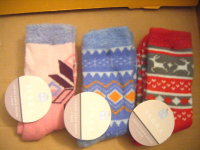 3 Pairs Quality Pink Blue Red SERRA Womans Cozy Warm Cabin Socks Super Soft NWT-image