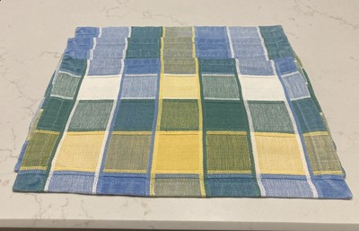Set Of 4  Yellow, Blue, White, & Green Check Placemats 100% Cotton 18” x 12”-image