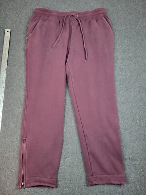 Athleta Cozy Karma Zip Pants Womens XL Red High Rise Plush Drawstring Sweats-image