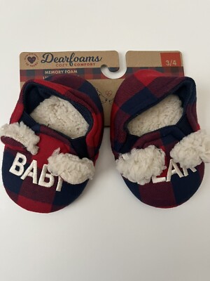 SLIPPERS DEARFOAMS COZY COMFORT BABY BEAR PLAID SLIPPERS SIZE 3/4-image