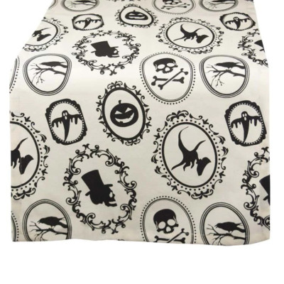 Design Imports - White & Black Spooky Portrait Table Runner - 14 x 72” - new-image