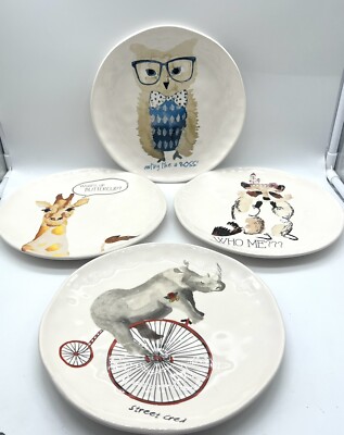 Pier One Imports Ironstone Dessert/salad Plates, Animals Set Of 4 Good Condition-image