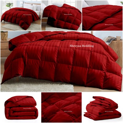 Luxury Premium Soft Stripes Burgundy Comforter Goose Down Alternative Full Size-image