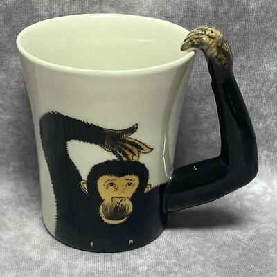 Hand Painted Chimpanzee Coffee Mug 3D Monkey Arm Handle Pier 1 One Imports-image