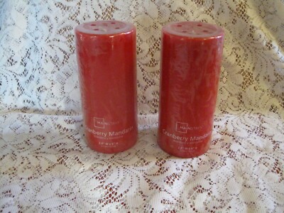 Mainstays Cranberry Mandarin Pillar Candles x 2  SEALED-image