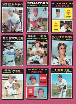 1971 Topps Baseball Cards, VG to EX+ commons #200-399 to complete your set-image