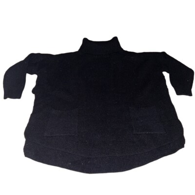 Black Long Sleeve Turtleneck Knit Sweater Womens One Size-image