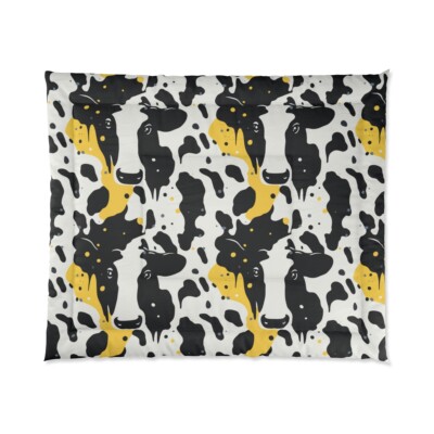 King Size Comforter Cowprint Cow Art Southern Farm Home Decor Western Fun Cute-image
