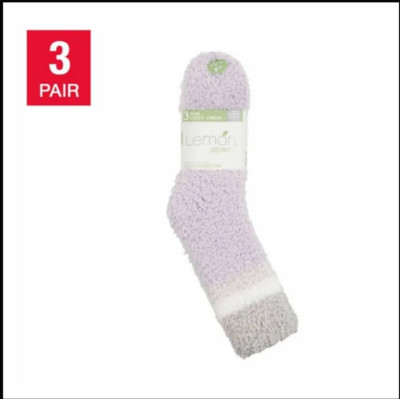 Lemon Women's Fuzzy and Warm Crew Socks Size 5-9.5 (Pack 3) Purple/Grey/Lt Grey-image