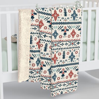 Nordic Inspired Pattern, Cozy Sherpa Fleece Blanket, Couch Throw, Blanket Gift-image