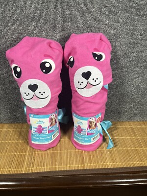 2-Hooded Beach Towel Size 46”w - 23”h By Sun Smart Soft & Cozy Pink dog-image