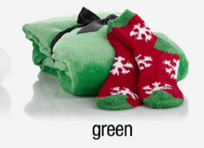 Soft and Cozy Solid Throw and Pattern Socks Set, Green-image