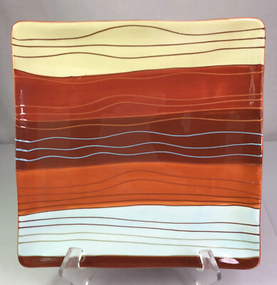 Pier 1 Imports Dinner Plate Canyon Stripe Square Earthware 11 X 11”-image