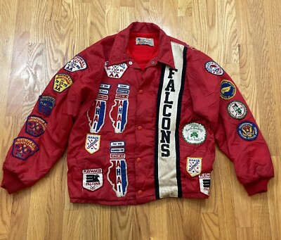 Vintage 70s Hockey Jacket Youth Nylon West Wind Deerfield Falcons Patches 80s-image