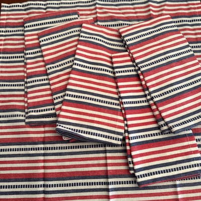 SET OF 6 Pier 1 Red White Blue Striped PATRIOTIC Napkins Americana July 4-image