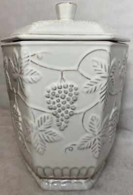 Pier 1 Imports Ceramic Cookie Jar/ Storage Container Grapevine Design-image