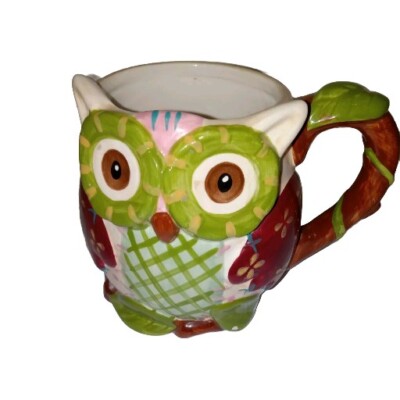 Pier 1 Imports Owel Mug Olli  Large Hand Painted Green And Brown Whimsical -image