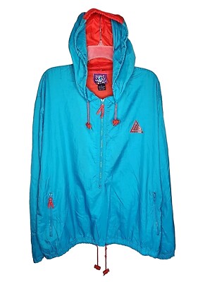 Vintage Pro Spirit Men's Blue Red Hooded 3/4 Zip Pullover Windbreaker Jacket L-image