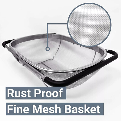 Over The Sink Stainless Steel Oval Fine Mesh Colander Strainer Expandable Handle-image