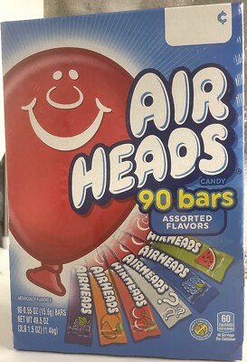 Airheads 90 Ct Box Candy Taffy Bars Assorted Flavors Bulk Air Heads Over 3 LBS-image