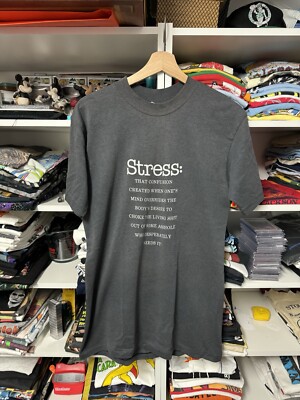 Vintage 70s 80s Adult Humor Stress Shirt Mens Large Black Funny Short Sleeve-image