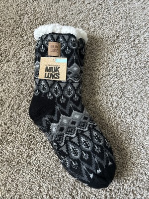 MUK LUKS Womens Cabin Slipper Style Cozy Warm Black Charcoal Socks S/M 5-7-image