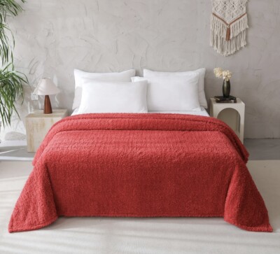 Mainstays Faux Shearling Blanket, Dk. Red, Full/Queen 90