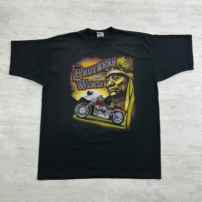Vintage 90s Brothers Of The Wind Shirt Size XL Black Motorcycle Indian Biker-image