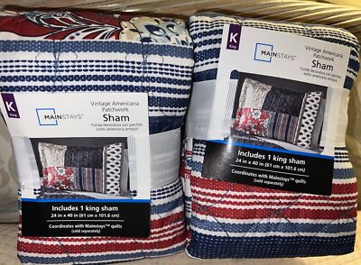 Mainstays Vintage Americana King Sham Blue & White & Red Polyester NWT 2-image