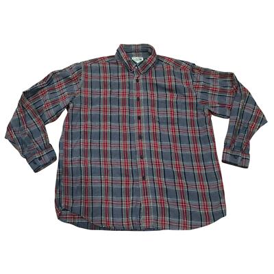 90s L.L. Bean Men's Shirt Flannel Gray Red Plaid Long Sleeve Size L-Reg-image