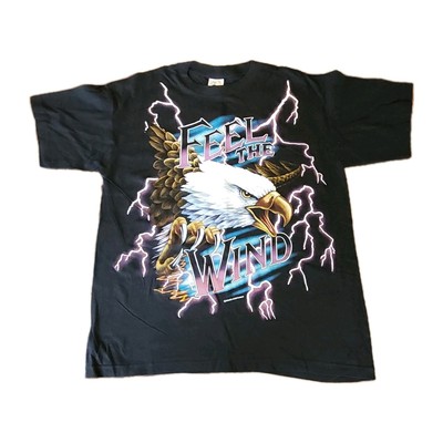 Vintage USA Thunder Lightning TShirt Mens XL Feel The Wind Eagle Biker Harley-image