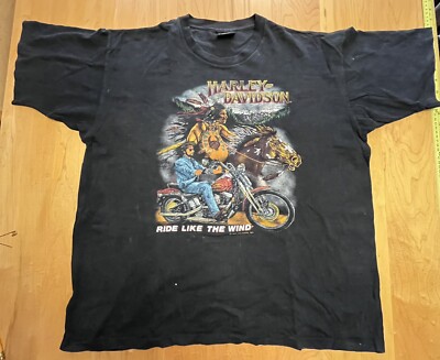 Vintage 90s Harley Davidson Ride Like The Wind Biker T-Shirt XL Single Stitch-image