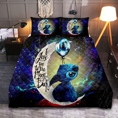 Personalized Love You To The Moon Galaxy 3-pc Quilt Bedding Set for Cozy Nights-image