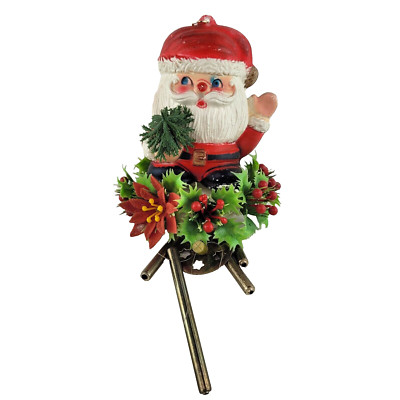 Vintage Christmas Wind Chimes Blow Mold Santa Mr Claus Holly Plastic Hong Kong-image