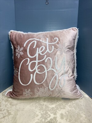 Dash Away Home Christmas Decor Pillow Get Cozy 19x19 Peachy & White Preowned -image