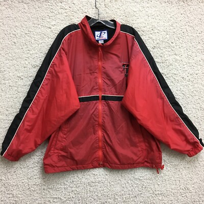 VINTAGE Texas Tech Red Raiders Jacket Large Mens Full Zip Wind Logo Athletic-image