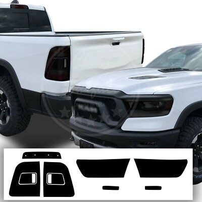 Fits 2019-2024 Dodge Ram Complete Head Tail Light Smoke Tint Kit Film Accessory-image