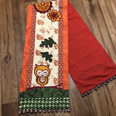 Pier 1 Imports Owl Embroidery Fall Leaves Table Runner Autumn 14