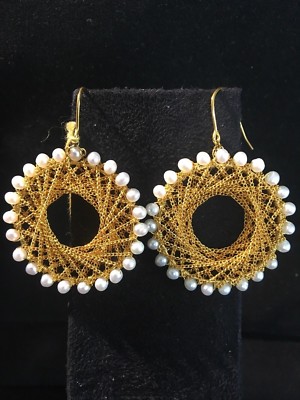 14KT GOLD & FRESH WATER PEARL HOOP EARRINGS FROM DESIGNER CHINA PEARL IMPORTS-image