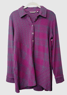 Soft Surroundings S Paramour Purple Gray Plaid Tunic Fleece Button Up Cozy Top-image